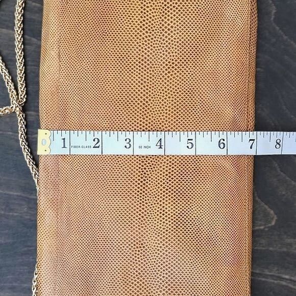 Vtg yellow tan reptile leather envelope crossbody purse - Picture 8 of 16